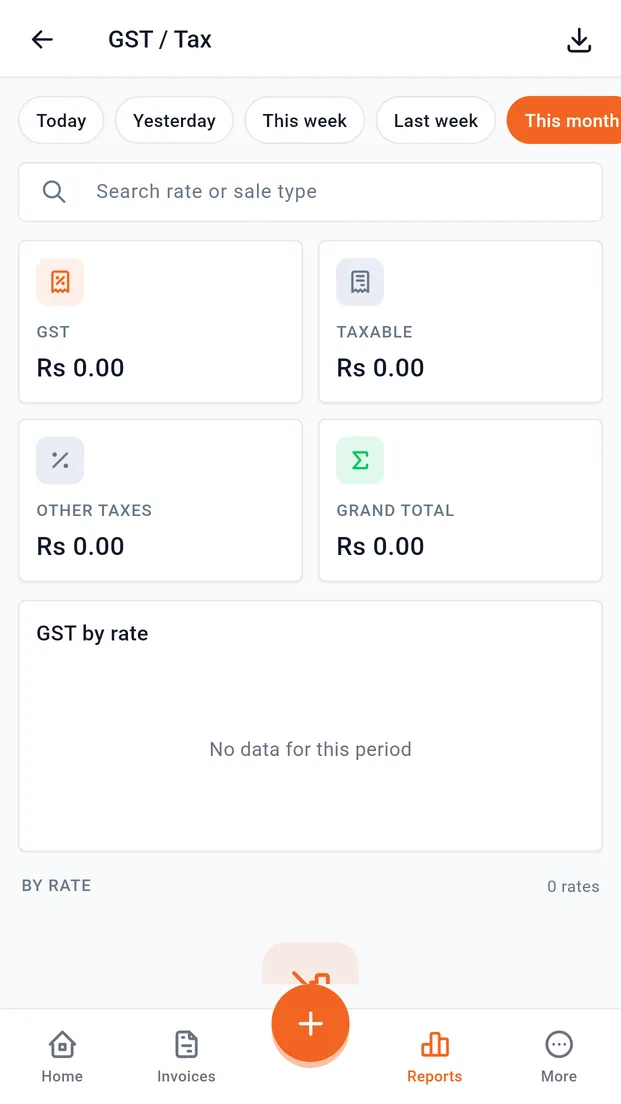 GST report with tax by rate and by sale type